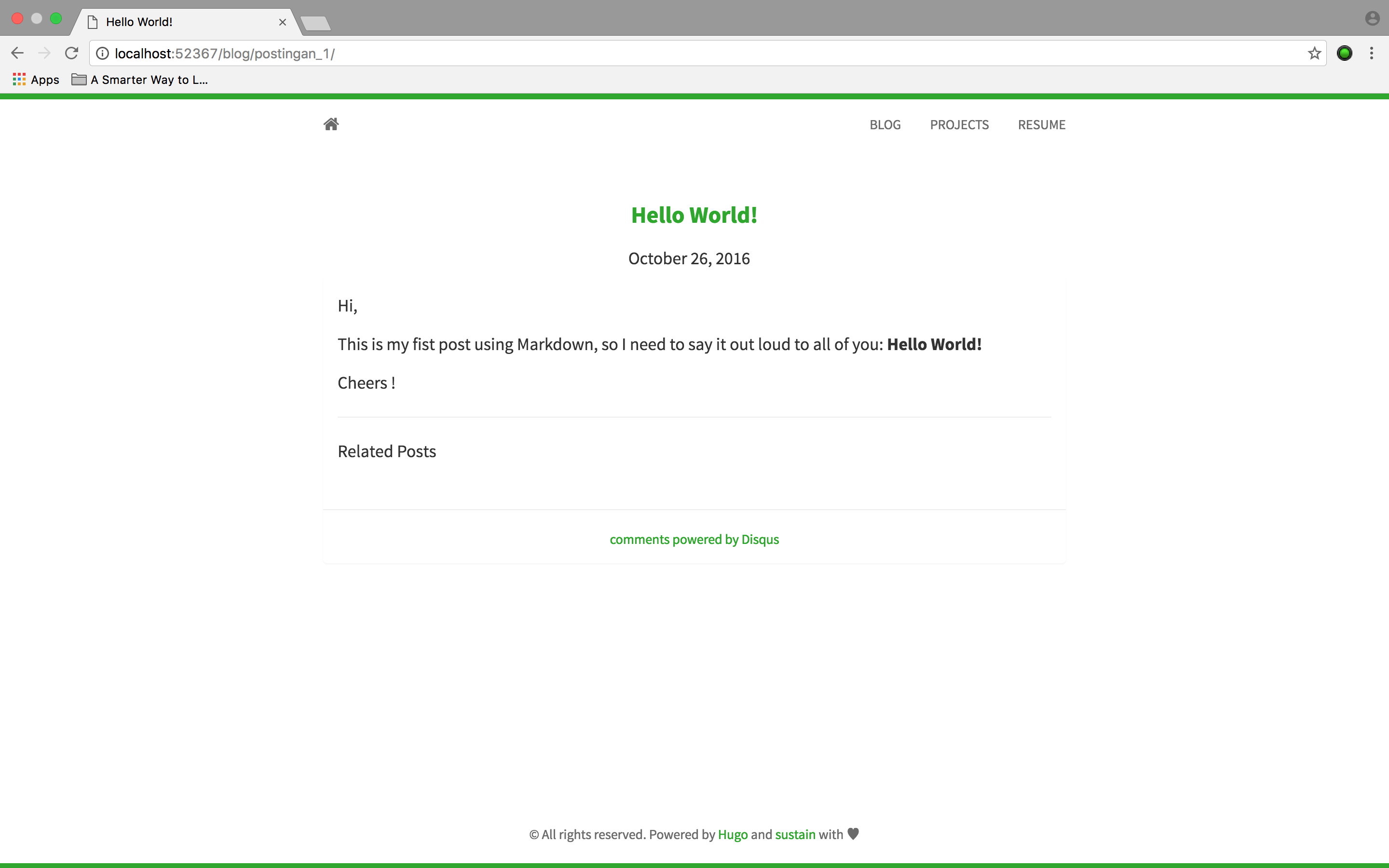 Tampilan dari postingan pertama