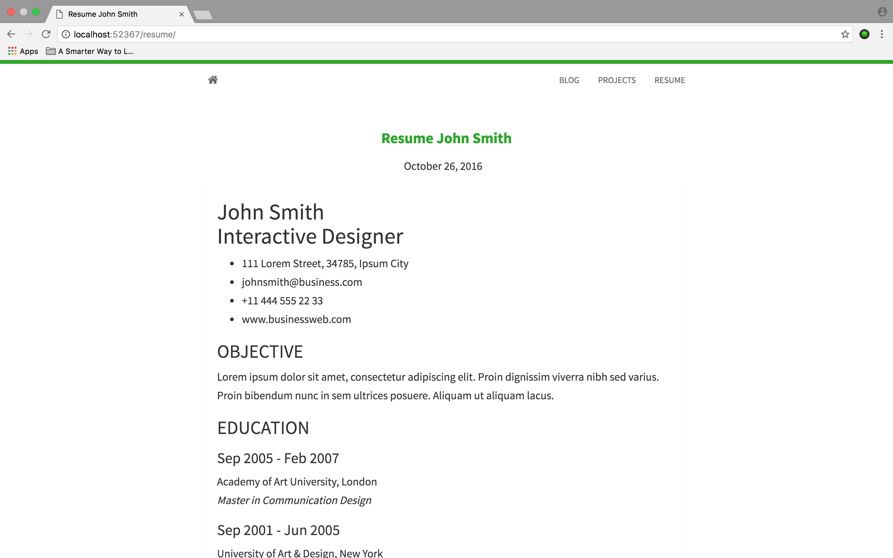 Tampilan dari page Resume